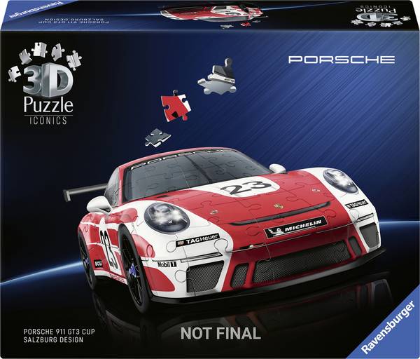 Puzzle Ravensburger 3D Iconics : Porsche 911 GT3 Cup Salzbourg 12008038 Ravensburger 12008038, 108 Stück(e), Fahrzeuge, 8 Jahr(e) 1 pc(s)