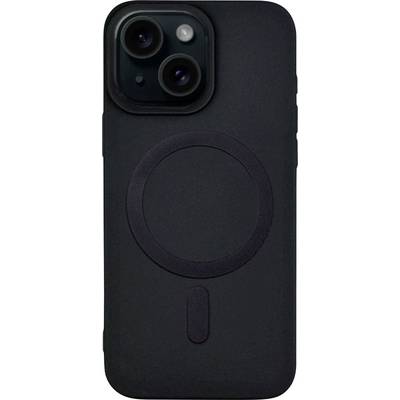 Étui de protection noir pour smartphone avec motif circulaire au dos, compatible avec un système de double caméra.