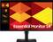 Un écran d'ordinateur avec un motif géométrique lumineux en tons de rouge et de jaune et le texte « Essential Monitor S4 ». Un aperçu miniature à gauche.