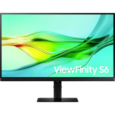 Un moniteur d'ordinateur avec un arrière-plan coloré lumineux et ondulé portant l'inscription 'ViewFinity S6'.