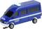 Voiture miniature bleue d'un véhicule d'intervention du Service technique de secours (THW) avec l'inscription 'Technisches Hilfswerk' et une barre de signalisation lumineuse sur le toit.