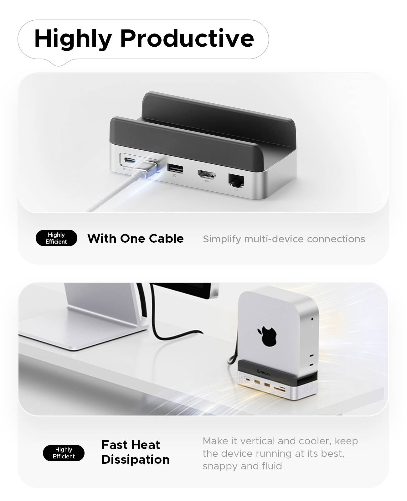 ORICO Station d'accueil USB-C® VS10 Mini Dock Desktop Stand support intégré, lecteur de cartes intégré, slot SSD M.2-5