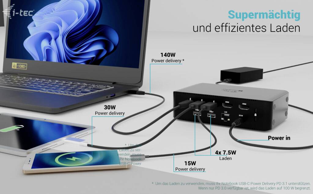 i-tec Station d'accueil USB4® / Thunderbolt™ 4 Thunderbolt5 Quattro Display Docking Station + Power Delivery 140W-13