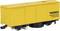 Wagon de nettoyage de rails de train miniature jaune portant l'inscription 'Tomix Schienenreinigung Track cleaning', destiné au nettoyage des rails de modélisme ferroviaire.