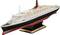 Un modèle fidèle à l'échelle d'un grand paquebot de croisière avec une coque rouge et noire, des superstructures blanches et une cheminée.