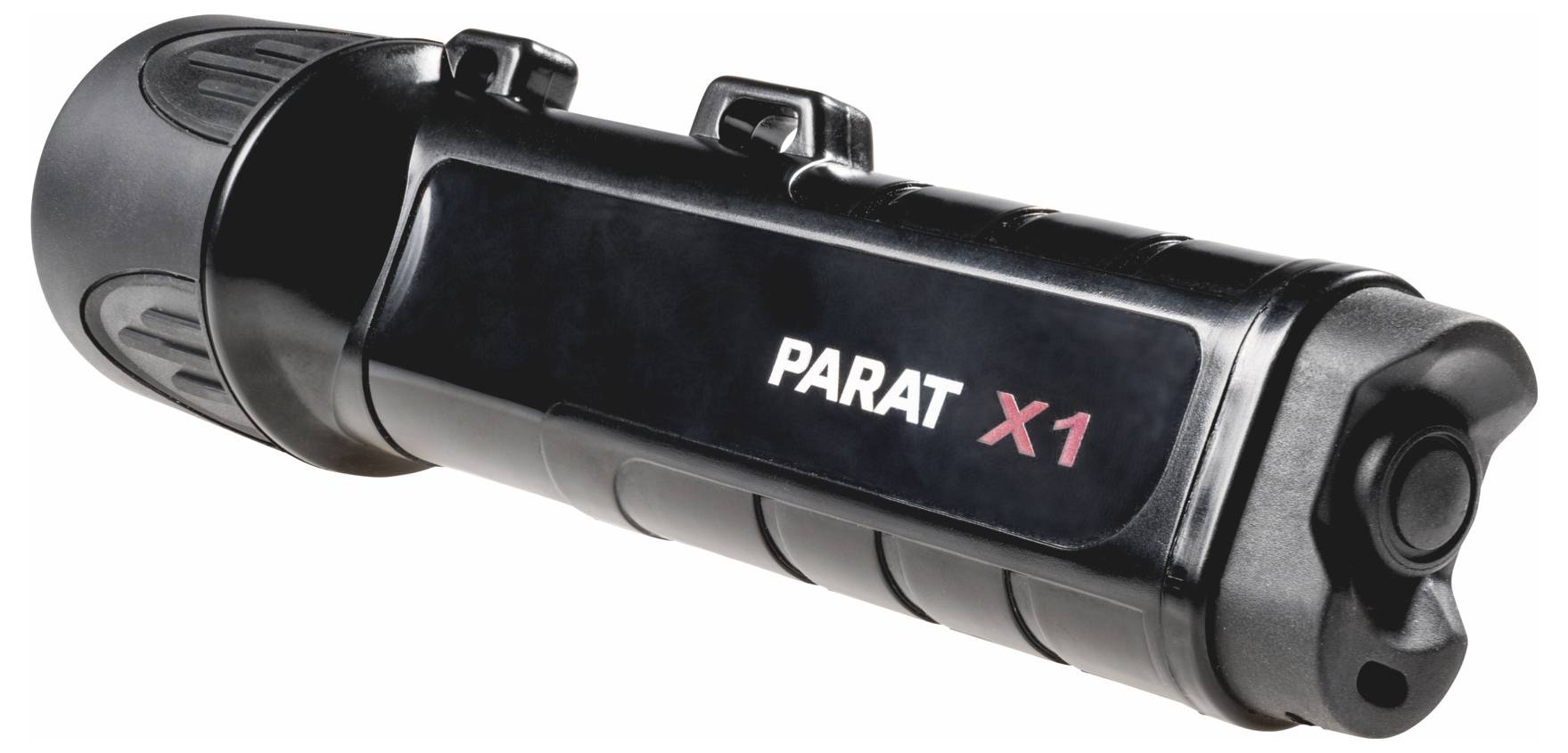 Lampe de poche pratique en noir portant l'inscription 'PARAT X1'.