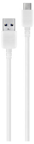 Un câble blanc avec un connecteur USB Type-A à une extrémité et un connecteur USB Type-C à l'autre, généralement utilisé pour la charge ou le transfert de données.