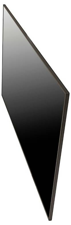 Un écran de télévision ou de moniteur plat, noir et brillant, vu sous un angle, présentant un design moderne et élégant.