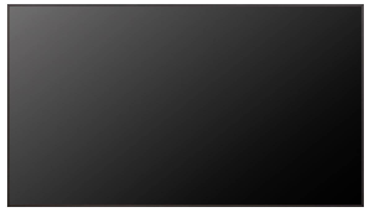 Un écran noir vide avec une fine bordure, ressemblant à un écran de télévision ou de moniteur, vu sous un angle de face.