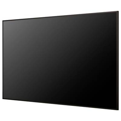 Un téléviseur élégant avec un grand écran et un cadre noir, présenté en oblique.