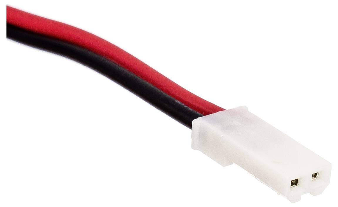 Connecteur bipolaire avec câbles rouges et noirs, adapté aux connexions électriques dans les appareils ou circuits.