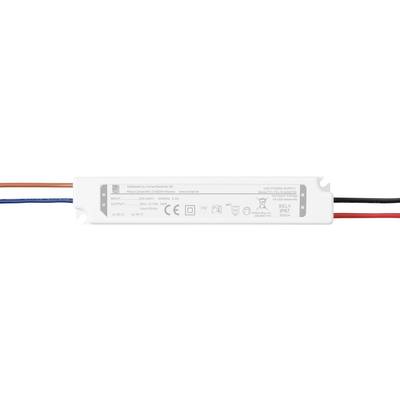 Un appareil électrique blanc doté de spécifications : « Sortie : 20W 650mA 10-30V », avec marquages CE et RoHS, et des connexions de fils à chaque extrémité.