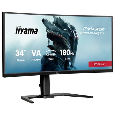 Un moniteur iiyama G-Master Red Eagle avec un écran incurvé VA de 34 pouces et 180 Hz, adapté aux jeux vidéo.