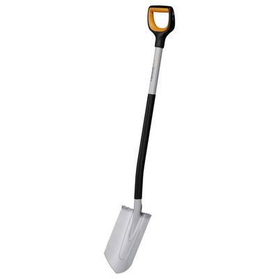 Une pelle avec une poignée ergonomique et une lame en métal robuste argentée. Adaptée aux travaux de jardinage.