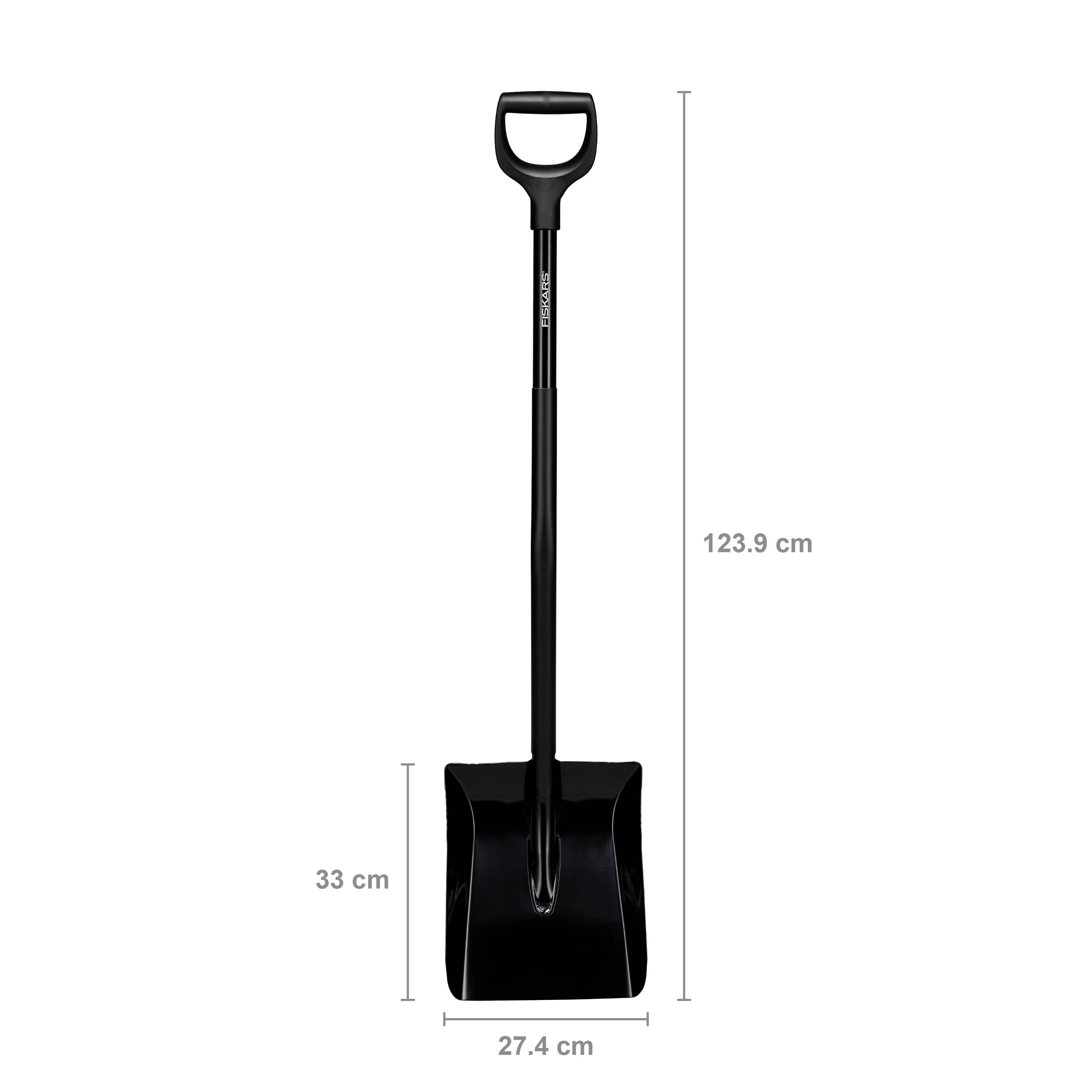 Pelle à neige noire avec poignée en forme de D, longue de 123,9 cm. Largeur de la pelle : 27,4 cm, hauteur : 33 cm. Idéale pour le déneigement.
