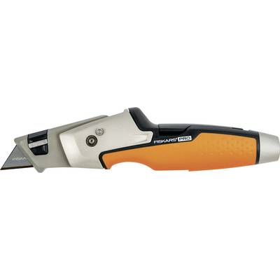 Un couteau multifonction avec une poignée orange et noire et une lame rétractable, adapté aux travaux de coupe.
