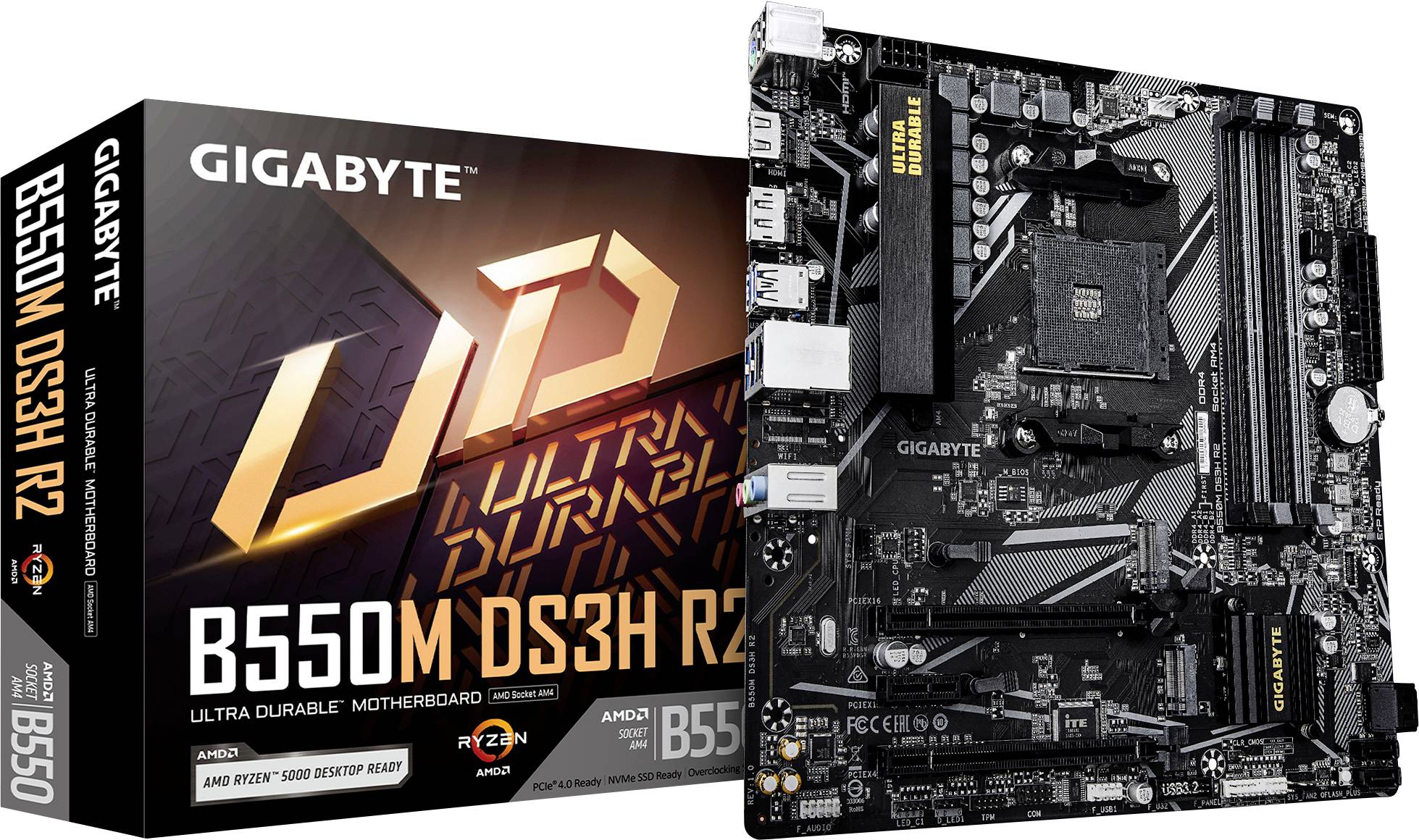 Gigabyte B550M Carte mère Socket (PC) AMD AM4 Facteur de forme (détails) Micro-ATX Chipset de la carte mère AMD® B550-0