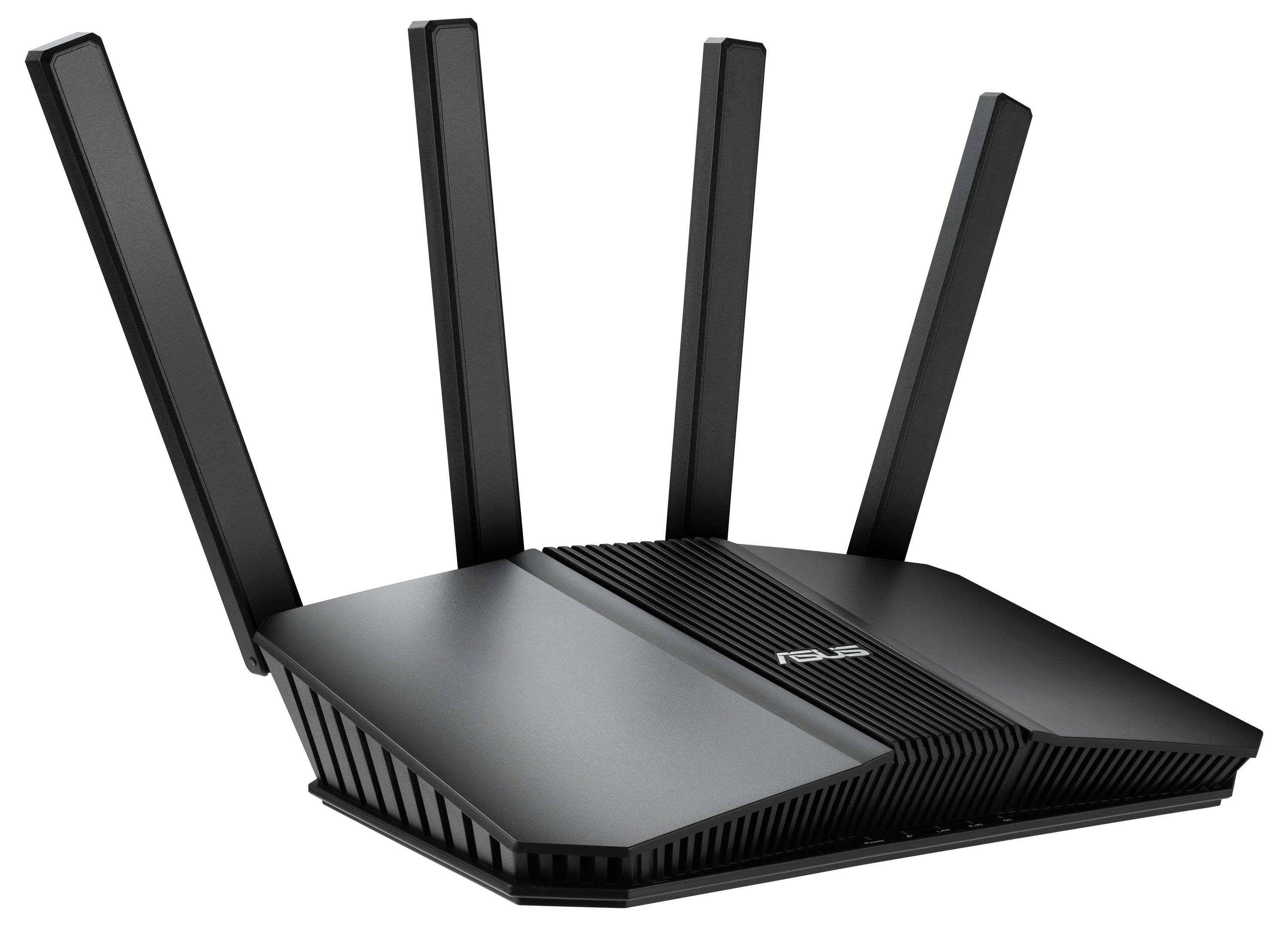Un routeur Wi-Fi noir avec quatre antennes verticales pour l'amplification du signal.