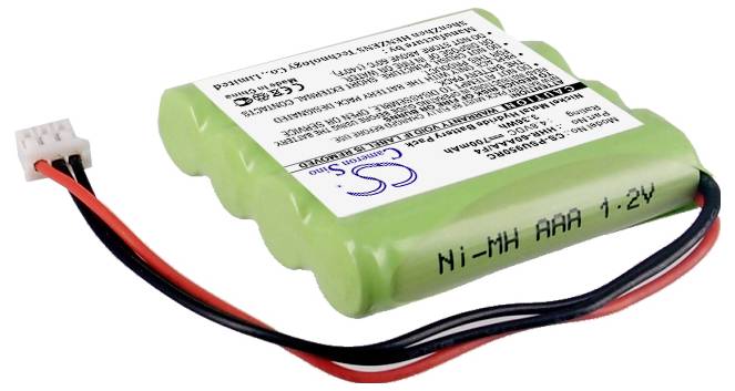 Batterie rechargeable Ni-MH AAA verte à quatre cellules avec connexion filaire noire et rouge, étiquetage détaillé sur la face avant.