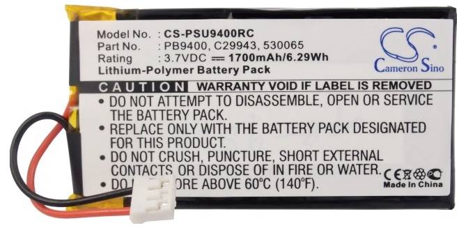 Une batterie lithium-polymère de 1700mAh, numéros de modèle, tension et avertissements : Ne pas démonter, éviter le feu ou l'eau.
