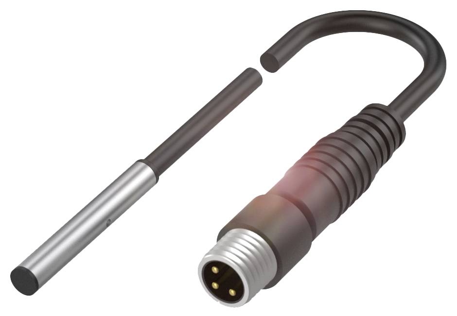 Un connecteur de verrouillage de câble noir ouvert avec des contacts argentés et son élément de clé correspondant à gauche à côté.