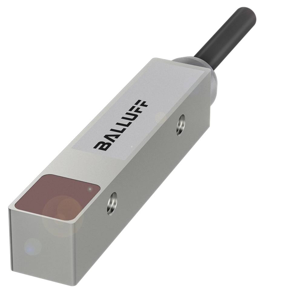 Un capteur rectangulaire argenté de Balluff avec un raccordement par câble. Convient pour les applications industrielles.