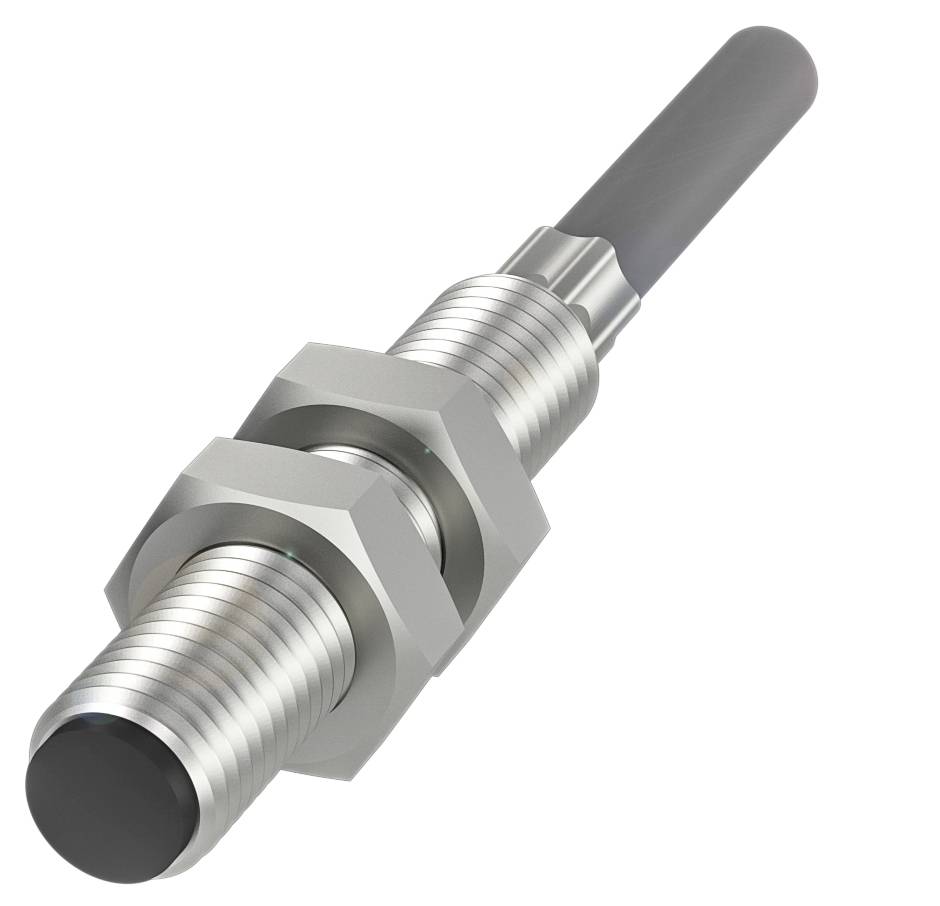 Capteur de proximité cylindrique avec filetage et capuchon en plastique, adapté aux applications industrielles pour la détection d'objets sans contact.