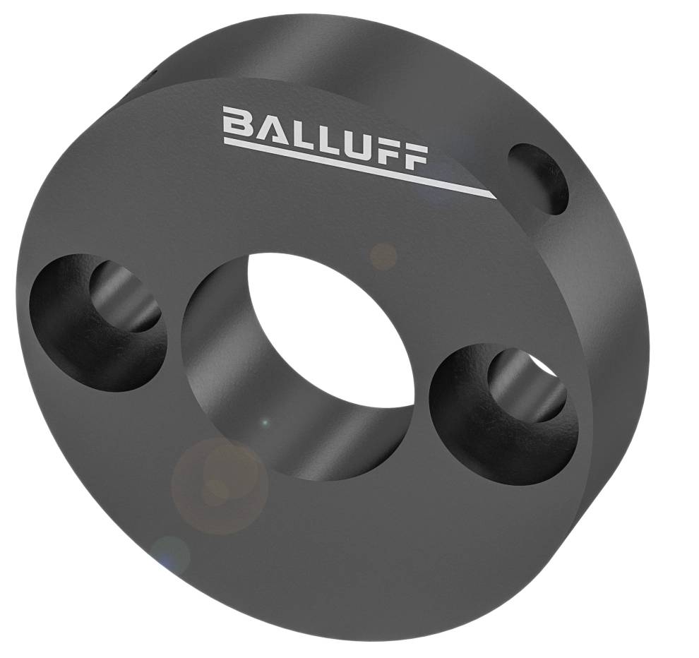 Pièce métallique ronde noire avec trois trous et l'inscription 'BALLUFF'.