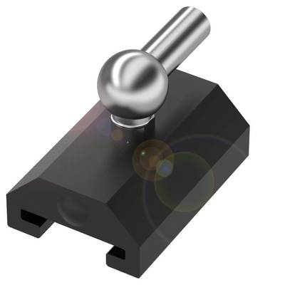 Un support rectangulaire noir avec une boule argentée sur une tige cylindrique courte. Convient pour la fixation ou le montage.