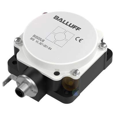 Un capteur inductif carré de Balluff avec câble de raccordement, marquage CE et informations produit sur la face avant.