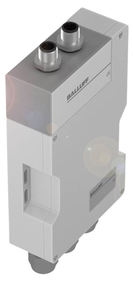 Un composant électrique dans un boîtier métallique avec deux connecteurs ronds sur le dessus, marqué 'Balluff'.