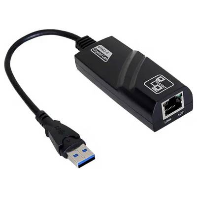 Adaptateur USB vers Ethernet avec port USB 3.0 et port Ethernet, adapté aux connexions Internet rapides via les réseaux câblés.