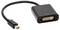 Un adaptateur Mini DisplayPort vers DVI noir repose sur un fond blanc. L'adaptateur possède un court raccord de câble flexible.
