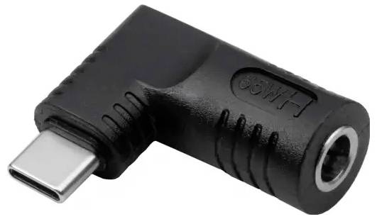 Un adaptateur noir coudé avec connecteur USB-C vers prise jack 3,5 mm, pour connecter des appareils audio aux smartphones.