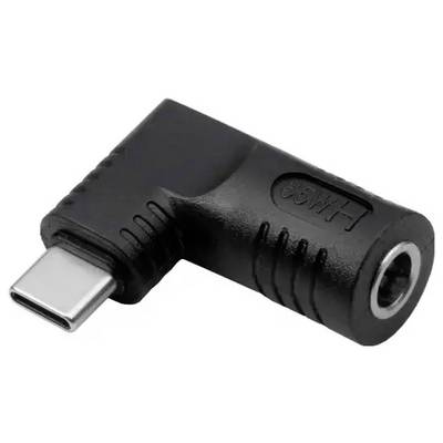 Un adaptateur noir coudé avec connecteur USB-C vers prise jack 3,5 mm, pour connecter des appareils audio aux smartphones.