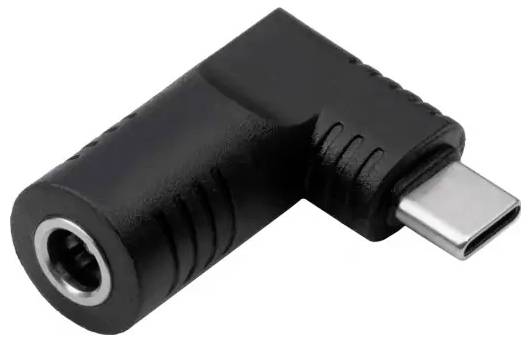 Adaptateur noir à 90 degrés avec connecteur USB-C et prise audio 3,5 mm, pour connecter des écouteurs aux appareils sans prise casque.