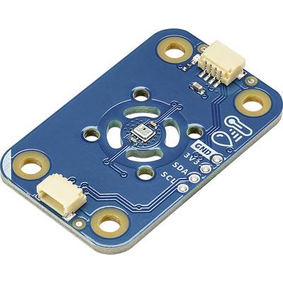 Carte de capteurs avec plusieurs connexions et composants électroniques sur un PCB bleu. Marquages visibles pour GND, 3V3, SDA, SCL.