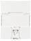 Un dispositif électronique blanc, fixé au mur, avec un panneau avant de forme rectangulaire et une charnière centrale, probablement un couvercle ou un panneau d'accès.