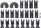 Un ensemble de 20 lames multifonctions oscillantes noires avec différents designs de dents et accessoires d'outils, disposées en motif de grille.