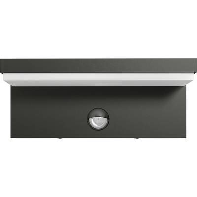 Une applique murale noire avec détecteur de mouvement intégré en bas au centre. Le design est rectangulaire et minimaliste.