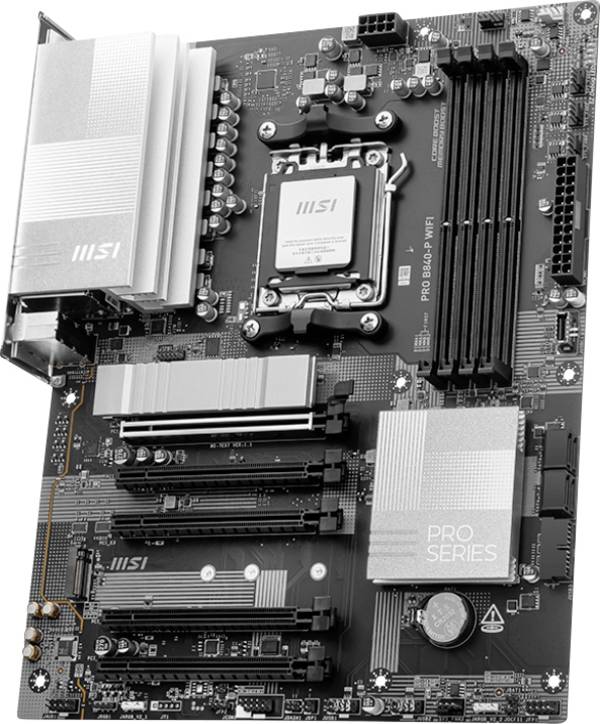 MSI PRO B840M-P WIFI6E AM5 mATX MB Carte mère Socket (PC) AMD® AM5 Facteur de forme (détails) Micro-ATX Chipset de la carte mère AMD® B840