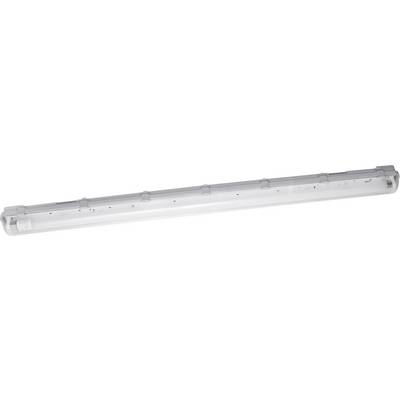 Un boîtier lumineux LED long et rectangulaire, transparent, avec couvercle de protection. Adapté à l'éclairage industriel ou commercial.