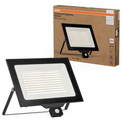Projecteur avec détecteur de mouvement, OSRAM Floodlight Essential, 220-240V, 50W, 4000K. Produit et emballage illustrés.
