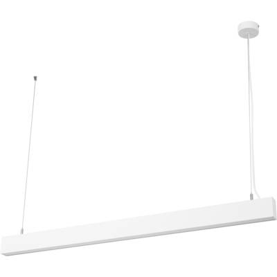 Une suspension moderne blanche au design rectangulaire, suspendue au plafond par deux câbles. Idéale pour les intérieurs minimalistes.