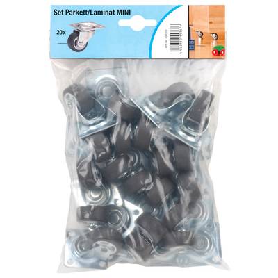 Sac plastique avec 20 petits rouleaux noirs, adaptés aux parquets et sols stratifiés, avec matériel de montage.