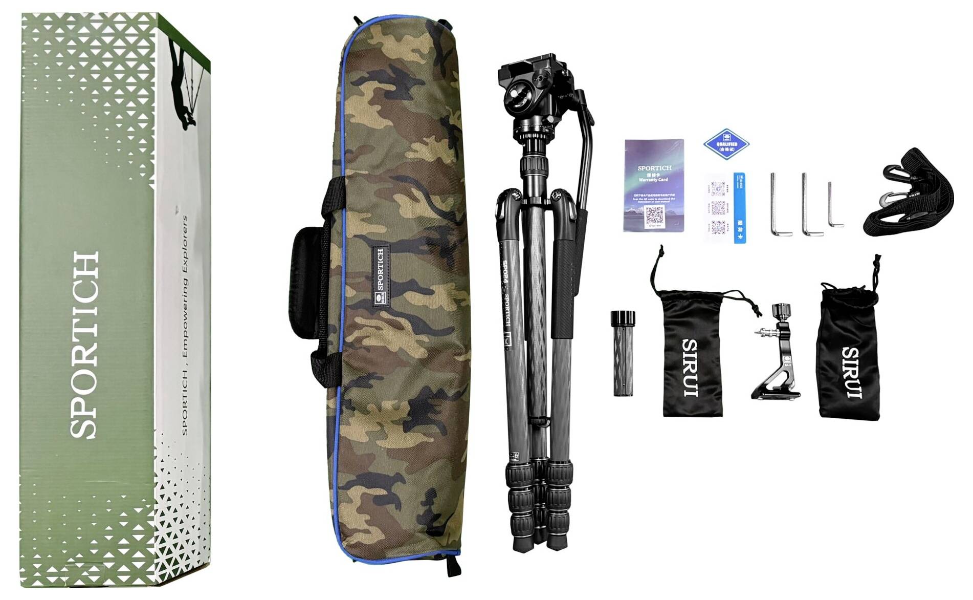 SIRUI Europe Sirui Sportich SP024 + B5X Carbon Trépied 1/4 pouce Hauteur de travail=31 - 159 cm carbone housse incluse-6