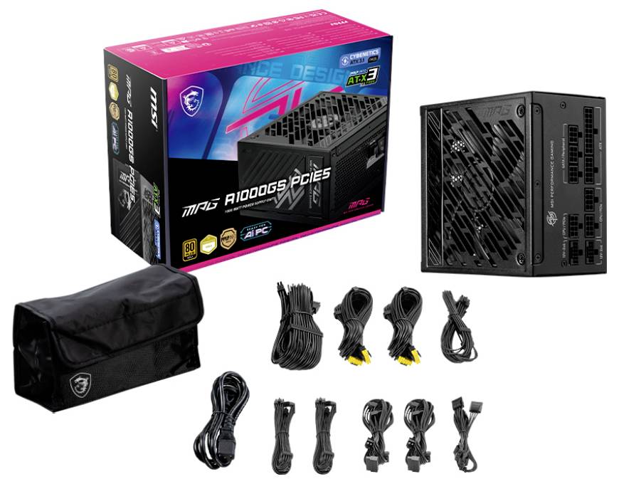 MSI MPG A1000GS PCIE5, 1000 W, 100 - 240 V, 50/60 Hz, Actif, 120 W, 1000 W-1