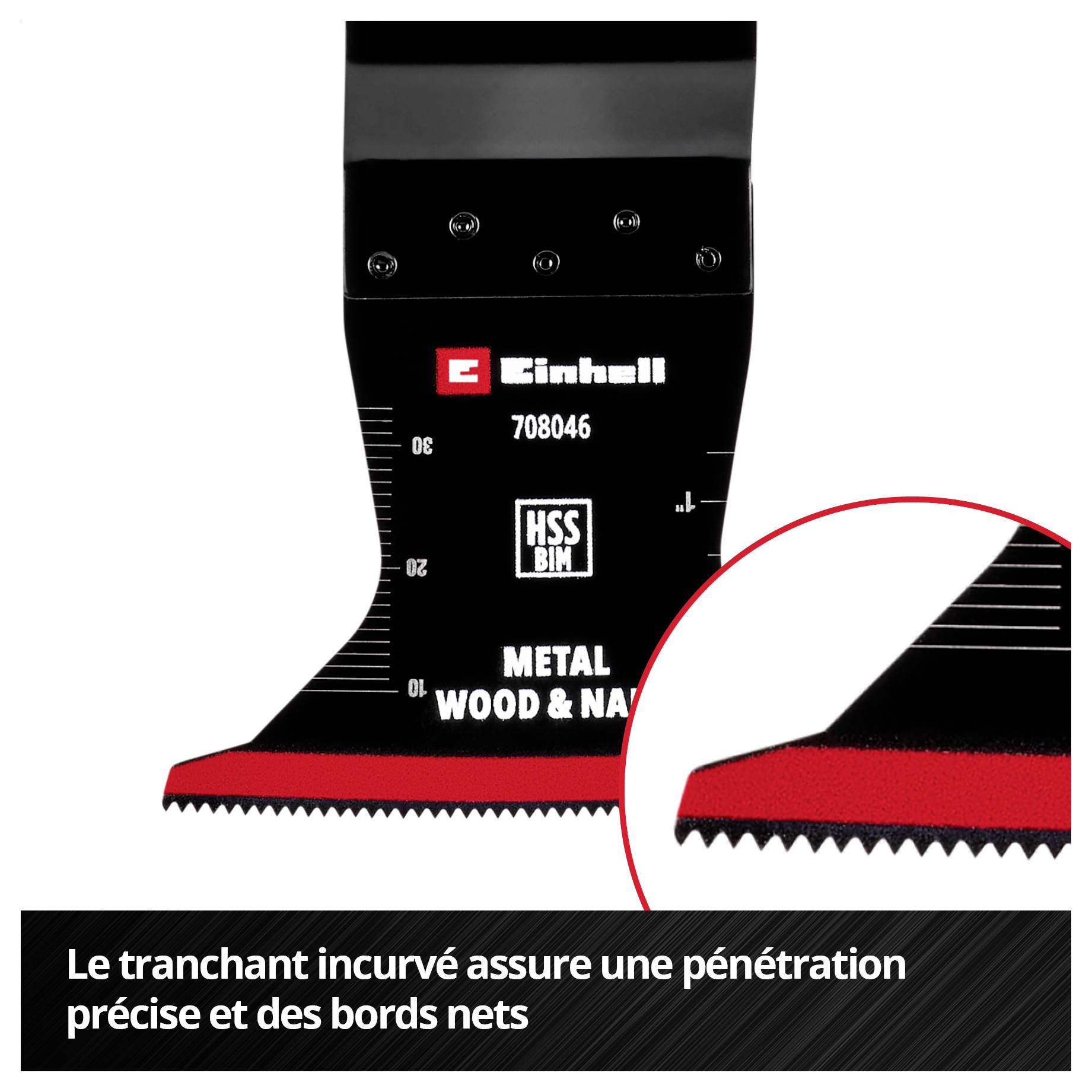 Lame de scie « Einhell » avec tranchant courbe, idéale pour une coupe précise et des bords nets. Convient pour le métal, le bois et les clous.