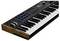 Un clavier MIDI noir avec 49 touches, des pads bleus, des potentiomètres rotatifs et des côtés en bois. Adapté pour la production musicale et les performances live.