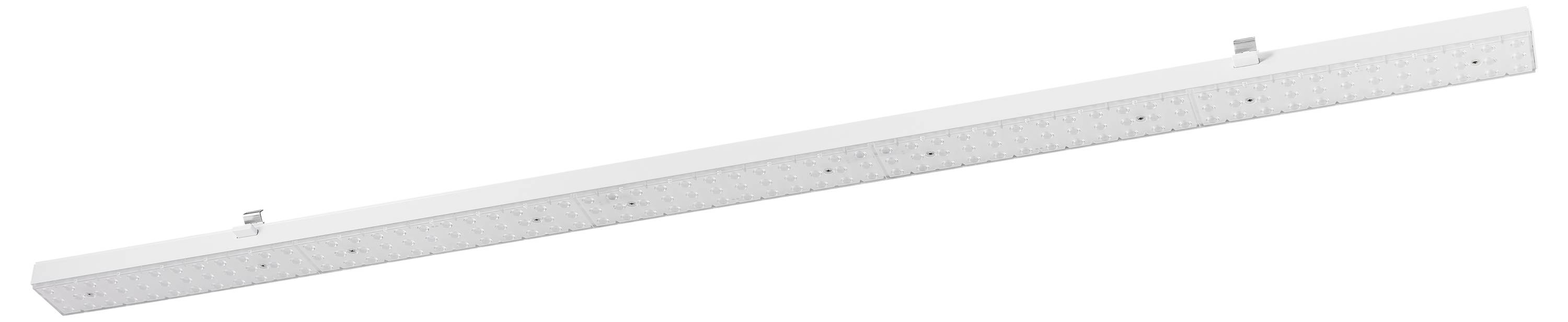 Plafonnier LED blanc allongé au design moderne. Adapté à l'éclairage de grandes pièces ou surfaces.